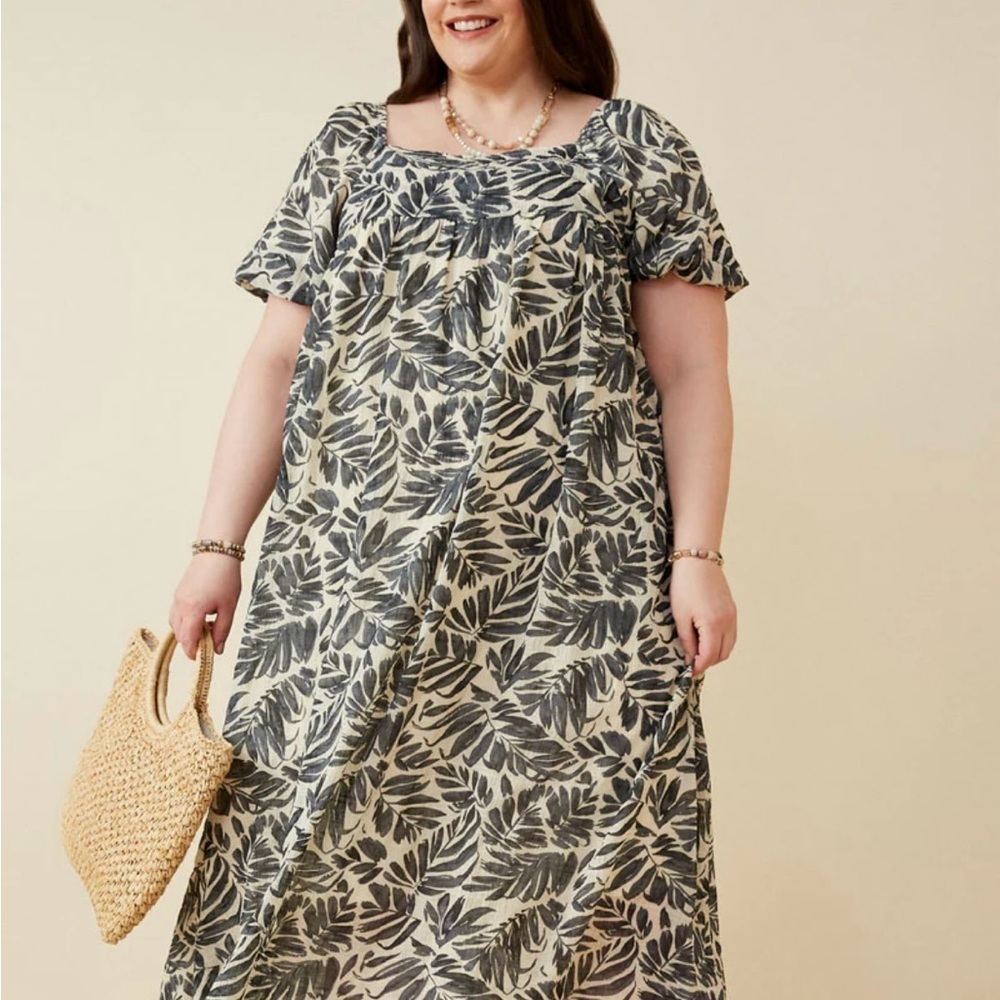 Hayden Los Angeles Plus 2X Botanical Floral Maxi Dress Puff Sleeve Square Neck